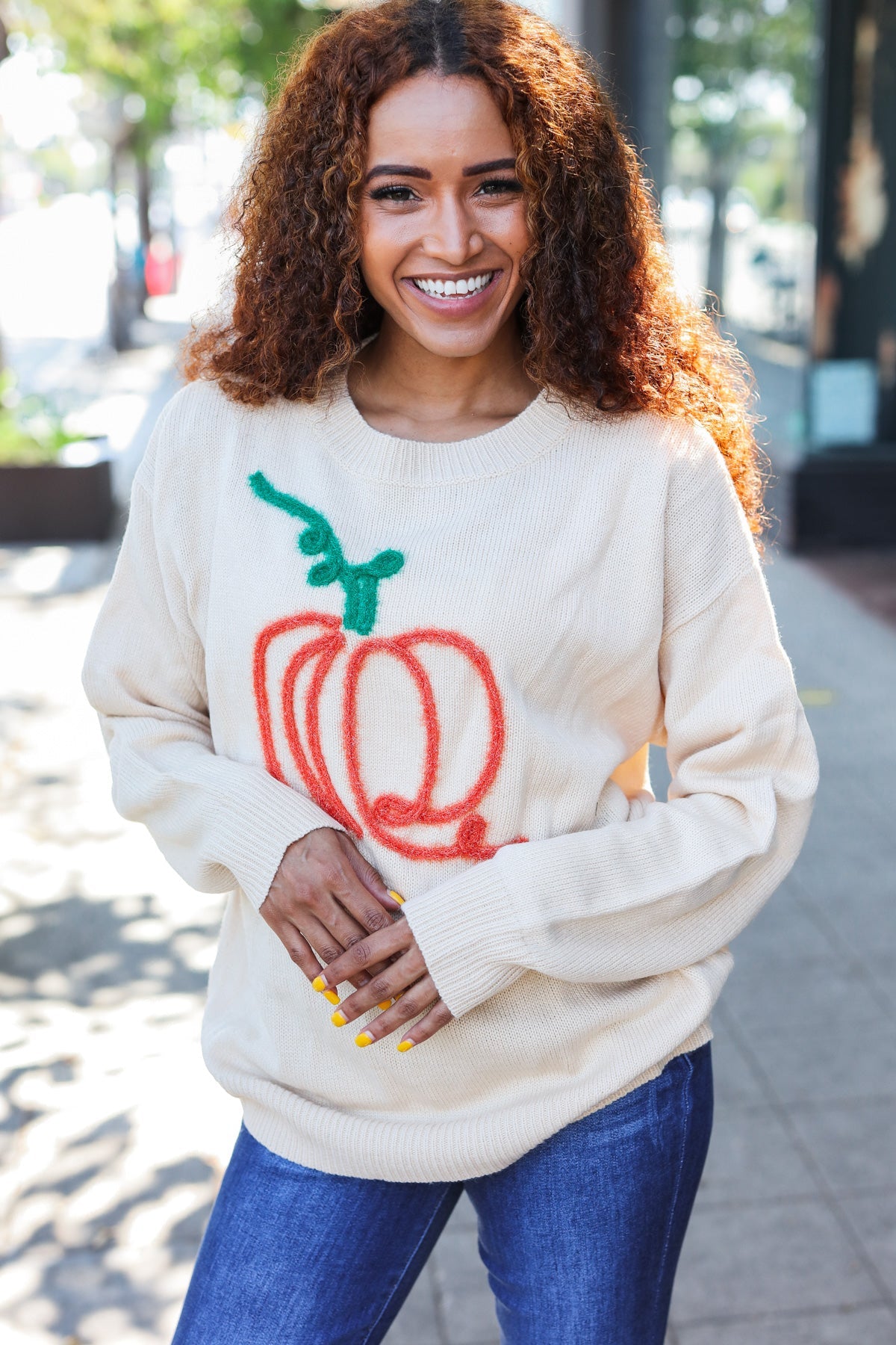 Maxct &Pumpkin Spice Metallic Yarn Embroidered Oversized Sweater