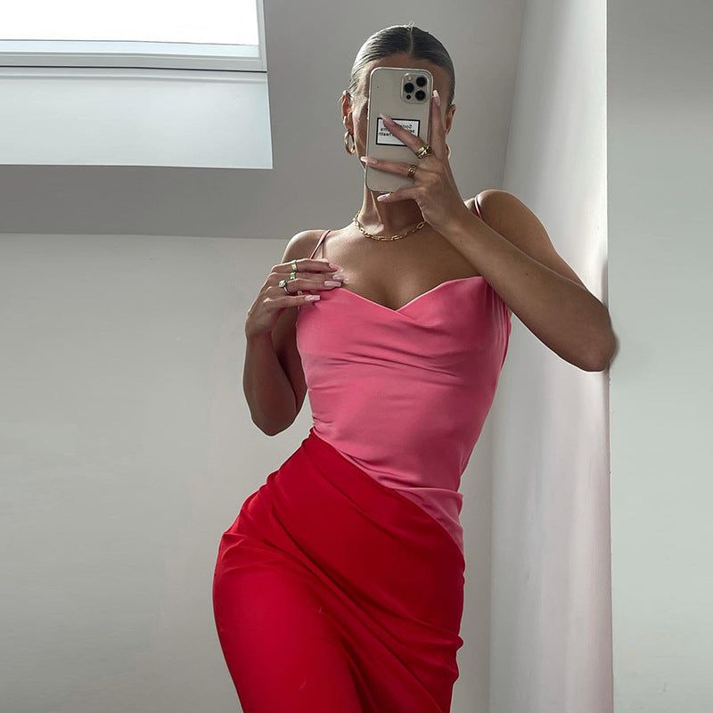 Strawberry Fields Diagonal Panel Satin Midi Dress Maxct