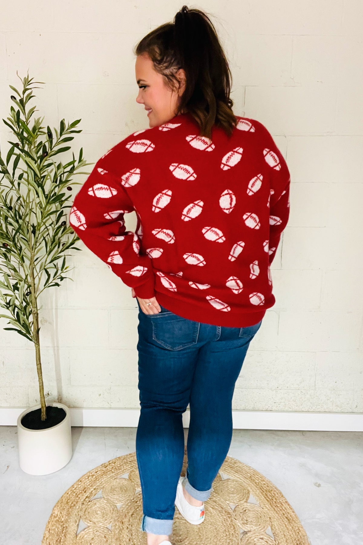 Maxct &Game Day Red Football Print Jacquard Knit Sweater