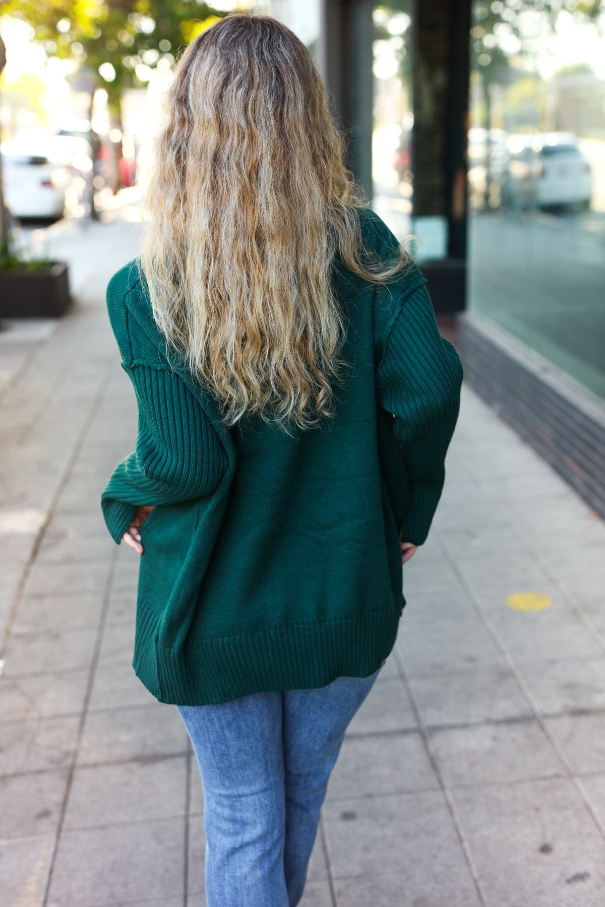 Maxct &Casual Chic Hunter Green Oversized V Neck Rib Knit Sweater
