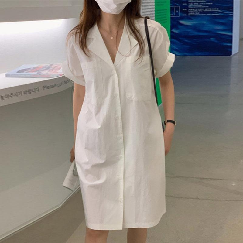 Maxct Simple Lapel Single Breasted Shirt Dress