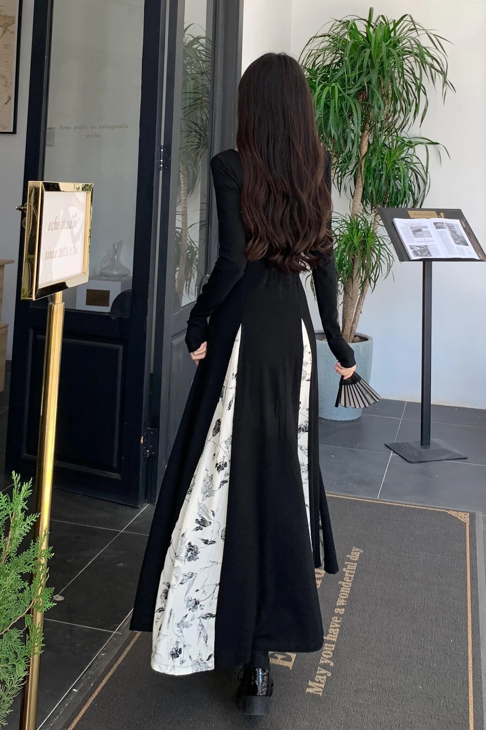 Maxct Knitted Patchwork Floral Dress Irregular Design Sense Hepburn Wind Sweet Fashion Slim Summer New Black Long Dresses