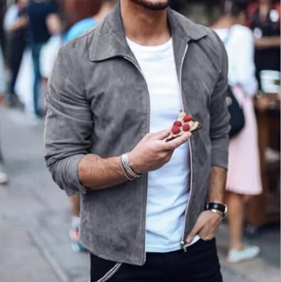 Maxct &Men's Velvet Touch Lapel Zipper Jacket