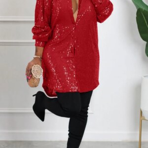 Maxct Sequins Solid Shirt Dress