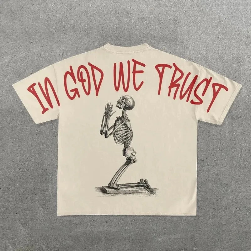 Maxct European and American fashion trend cartoon print oversized T-shirt men's Y2K street Harajuku loose short-sleeved T-shirt