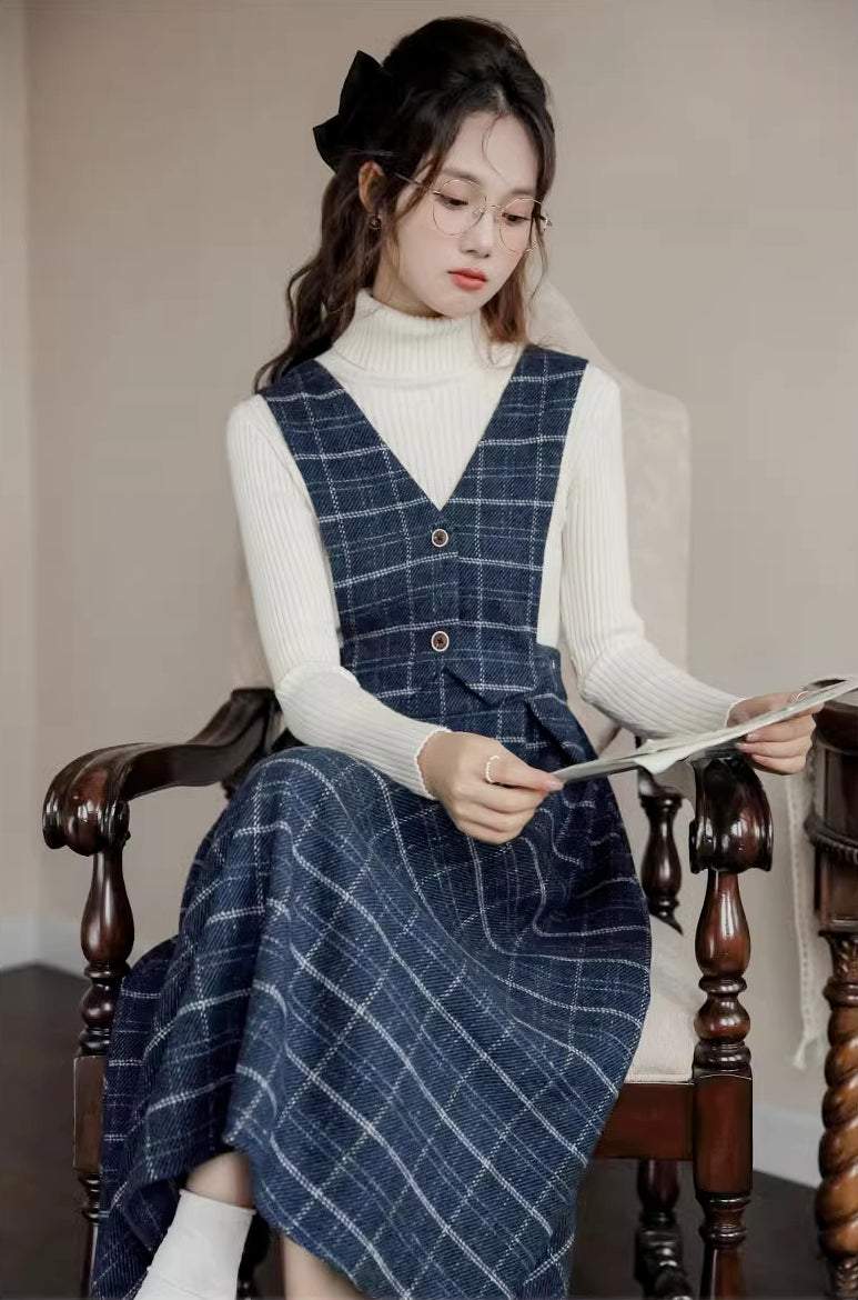 Plaid Vest Pinafore Dress Maxct