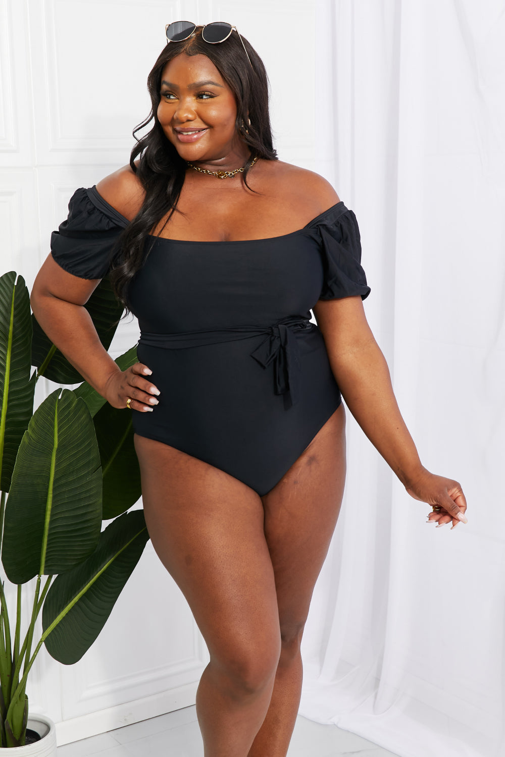 Maxct &Marina West Swim Salty Air Puff Sleeve One-Piece in Black