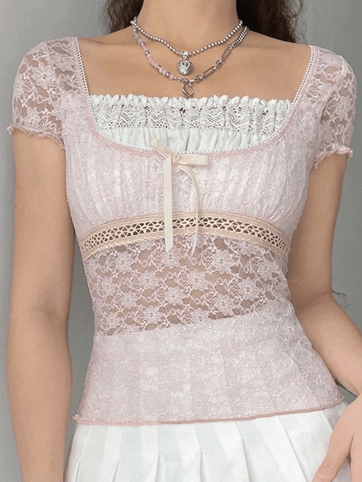 Maxct Lace Patchwork Crop Blouse