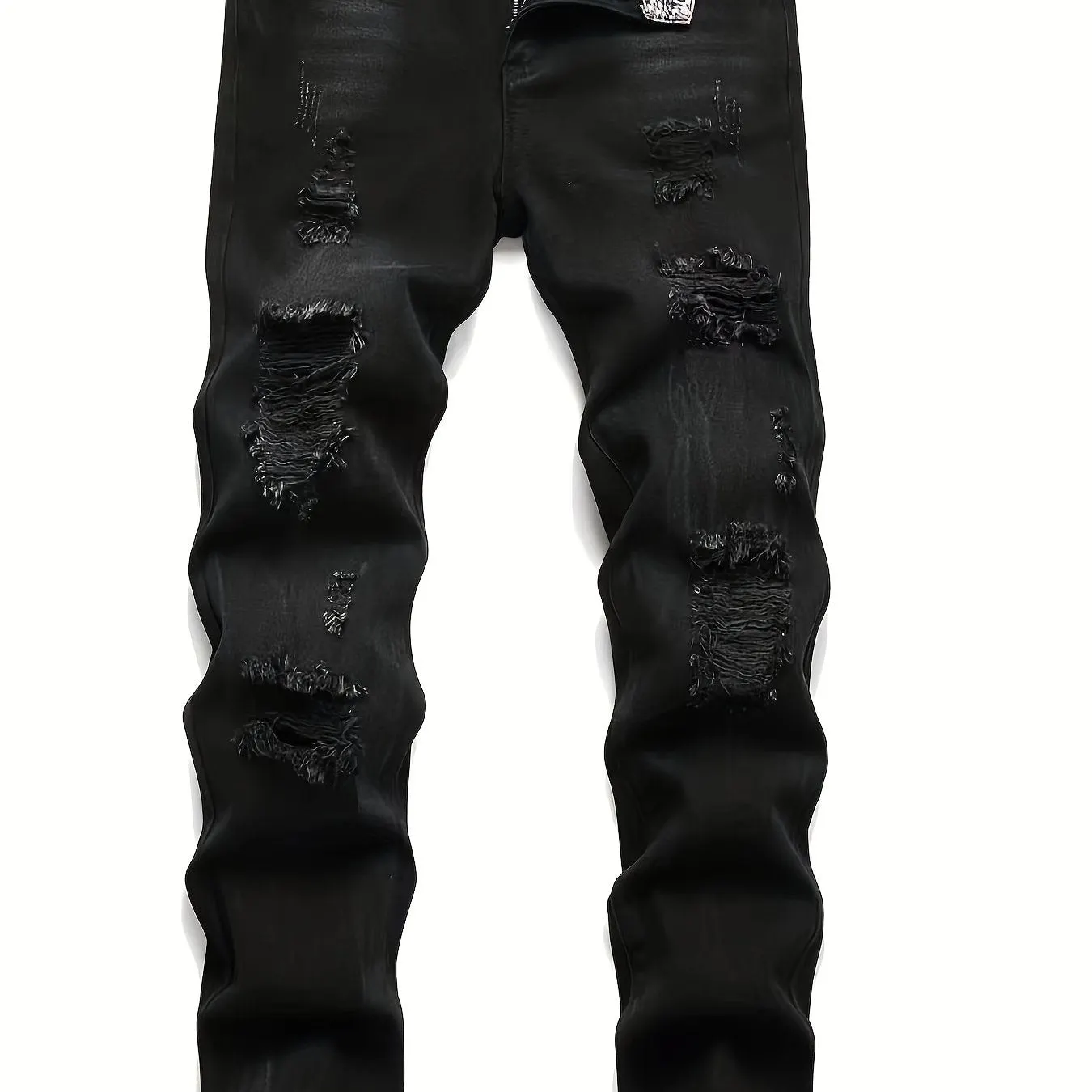 Maxct  Regular Fit Ripped Jeans, Men's Casual Street Style Distressed Denim Pants For All Seasons
