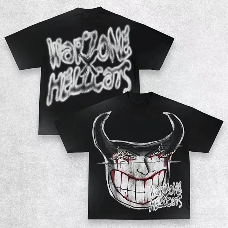 Maxct Y2K T Shirt Men Exaggerate Gothic Graphic Print Harajuku Punk Streetwear Cotton Round Neck Oversized Short Sleeve Tops Tees New
