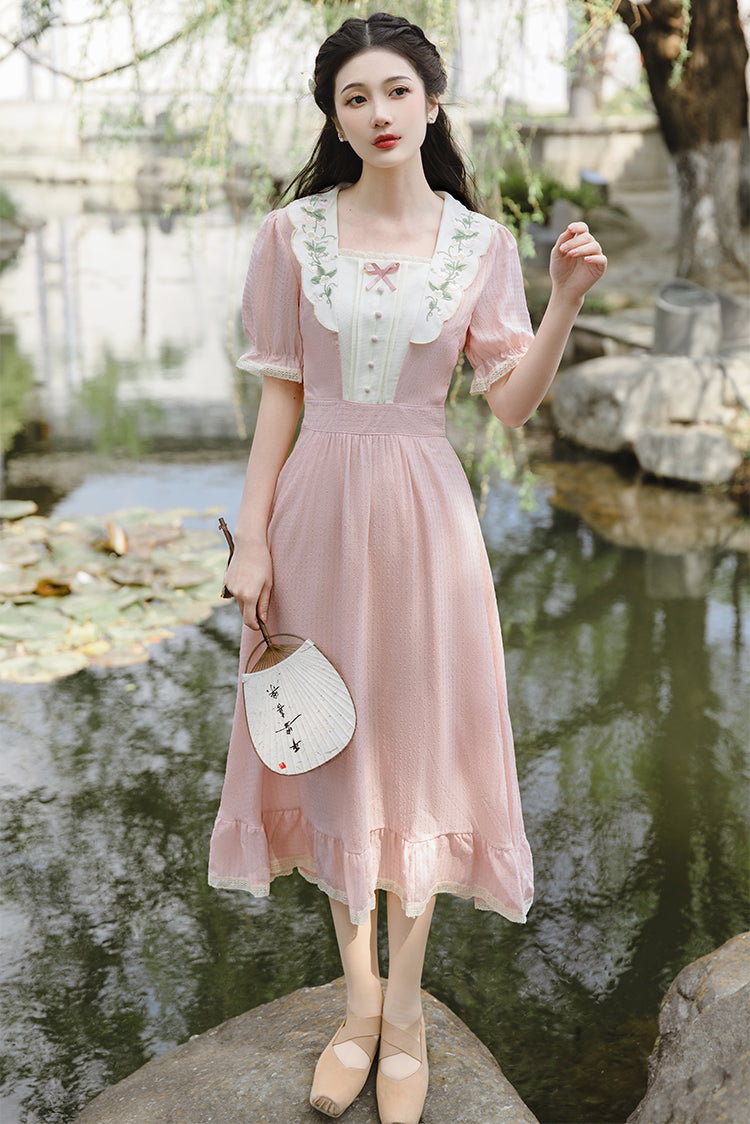 Sweet Floral Embroidered Midi Dress Maxct