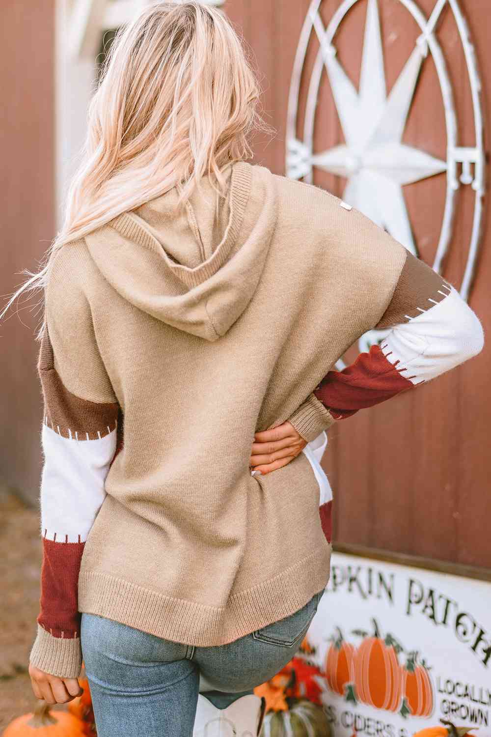 Maxct &Color Block Long Sleeve Hooded Sweater