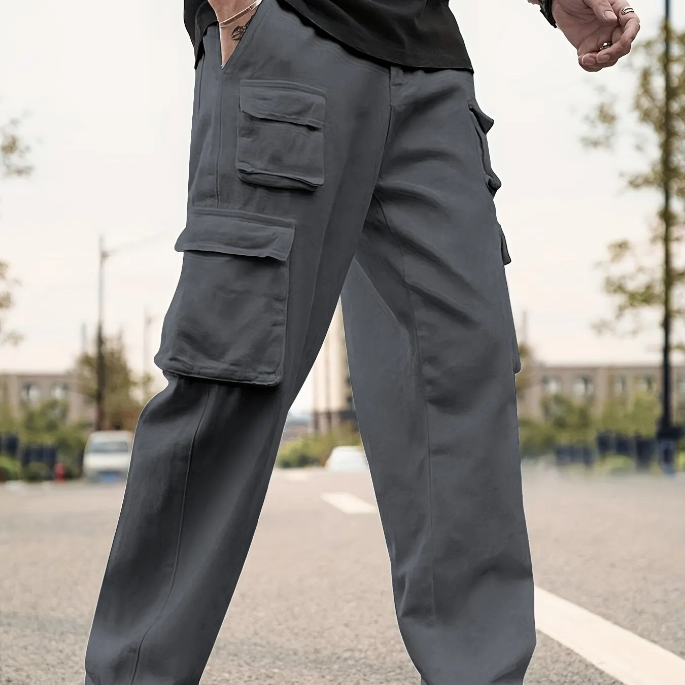 Maxct Men's Multi Flap Pocket Cargo Pants, Loose Trendy Pants