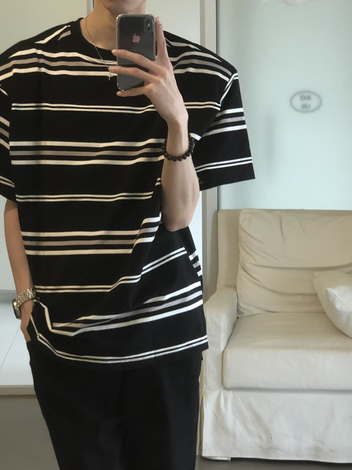Maxct 90s Streetwear American Style Retro Black And White Striped Short-sleeved T-shirt Men's Trendy Brand Pure Cotton Lazy Style Oversize Summer New Half-sleeved T-shirt