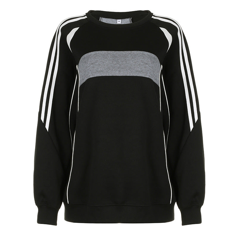 Maxct Preppy Contrast Color Splice Sweatshirt