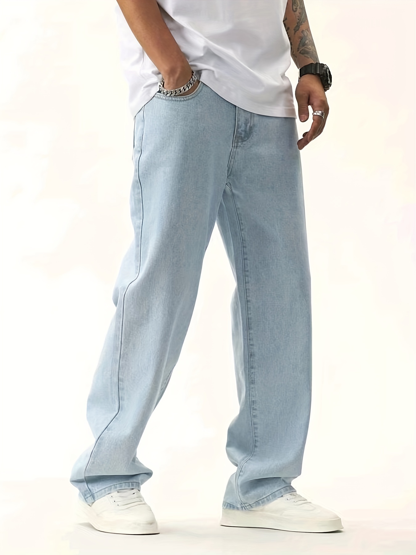 Men's Light Blue Straight Leg Cotton Jeans