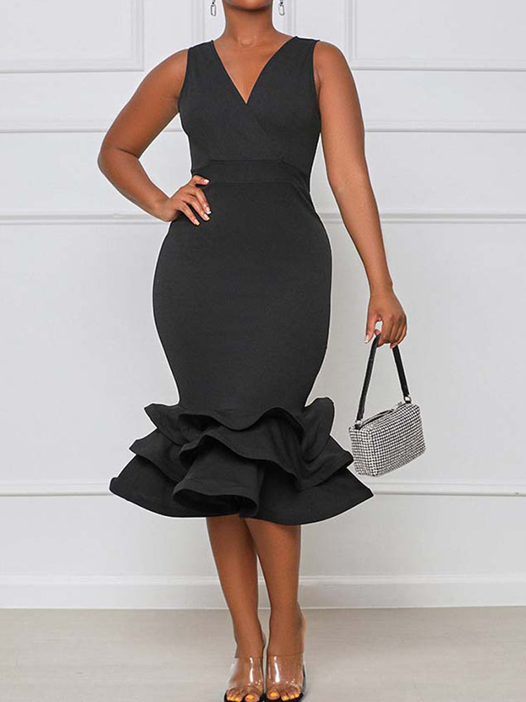 Ruffled Trim Bodycon Midi Dress Maxct