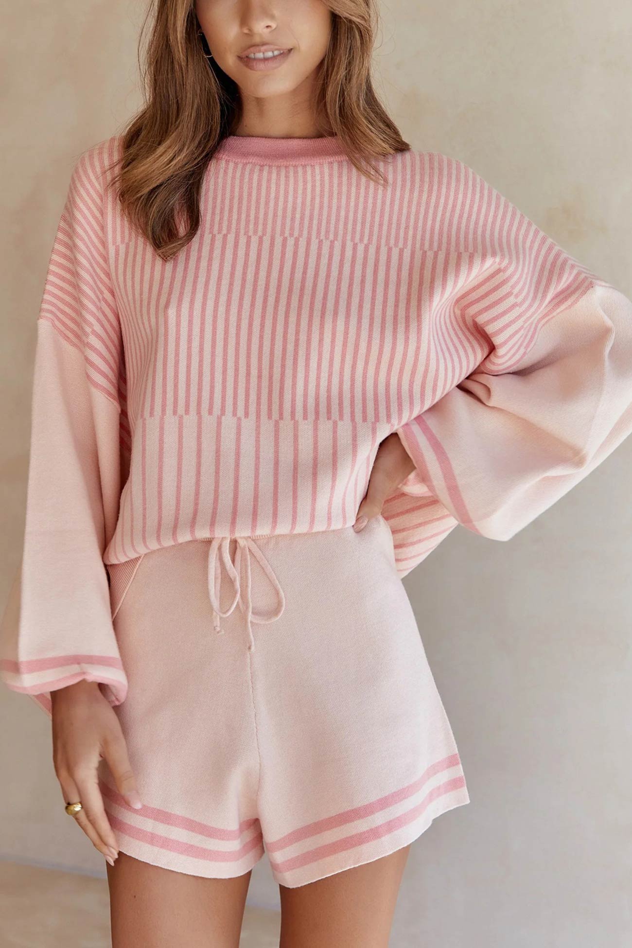 Maxct Striped Sweater Knit Shorts Set