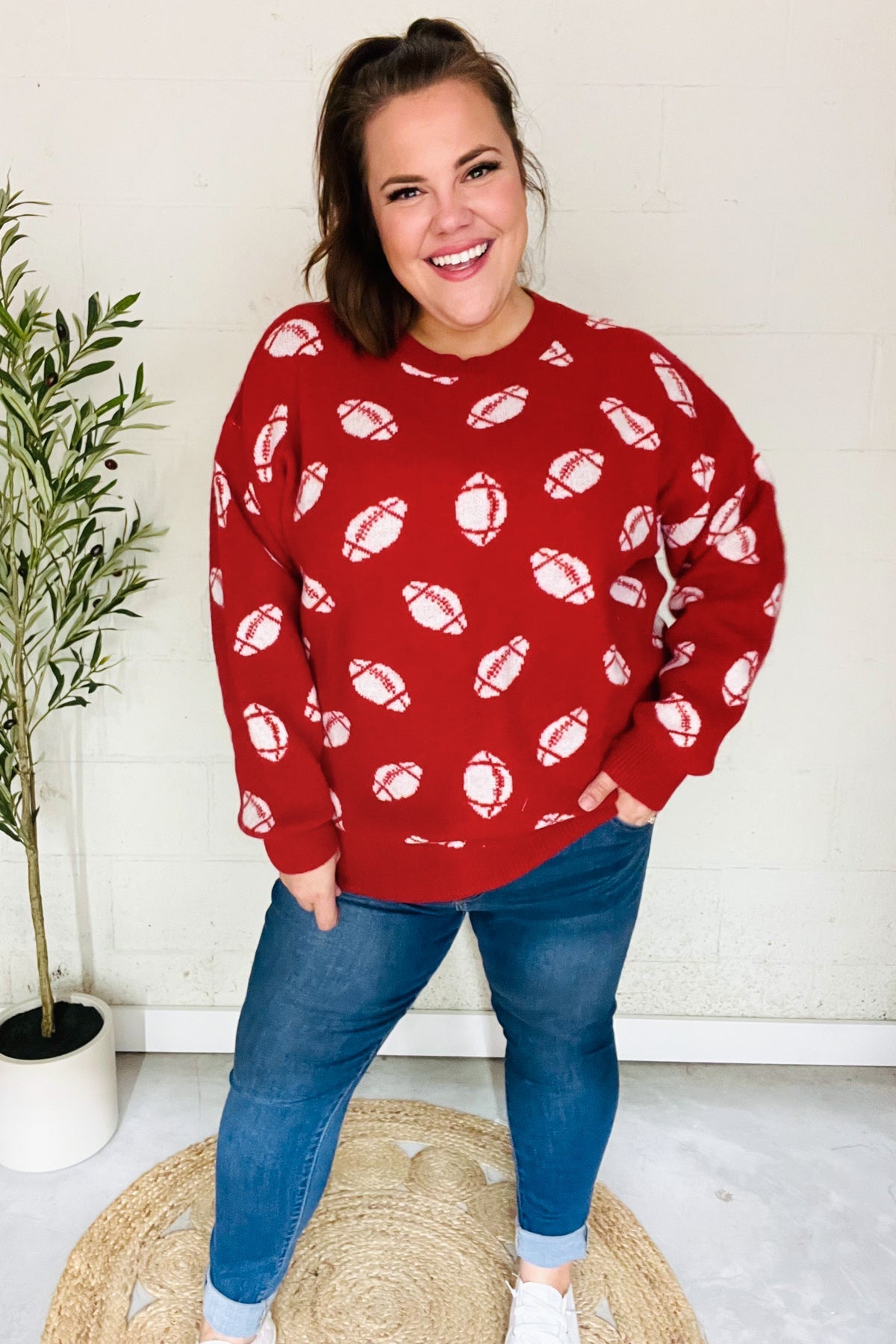 Maxct &Game Day Red Football Print Jacquard Knit Sweater