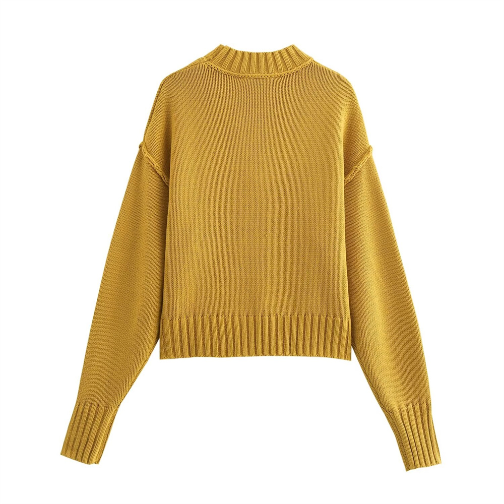 Autumn New Product Women's Sewing Decoration Long Sleeve Round Neck Loose Fork Simple Knitted Shirt