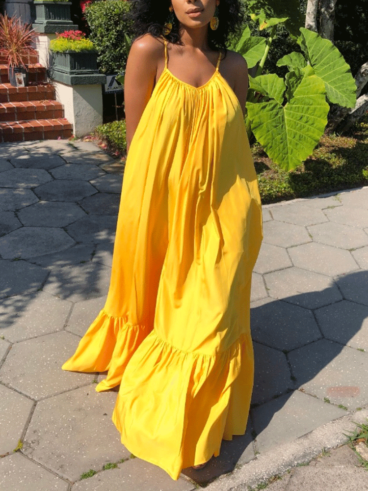Spaghetti Strap Ruffle Maxi Dress Maxct