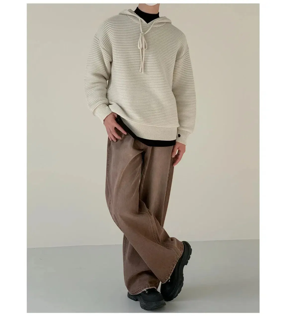 Maxct Drawstring Hooded Striped Drape Sweater