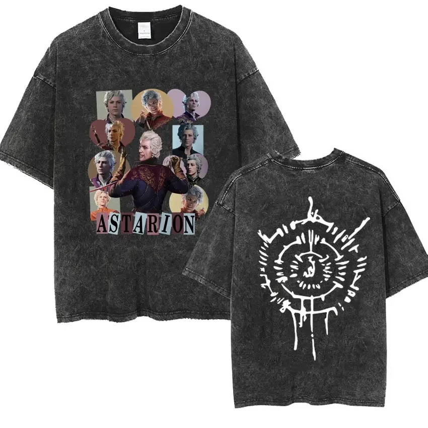 Maxct Astarion Girl Dinner Graphic T Shirt Baldurs Gate 3 Fan Gamer Washed T Shirts Women Men's Vintage Gothic Cool T-shirt Streetwear