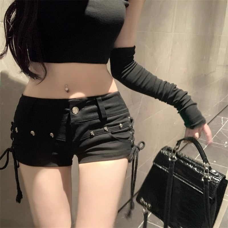 Velcro Belt Stretch Denim Shorts Maxct
