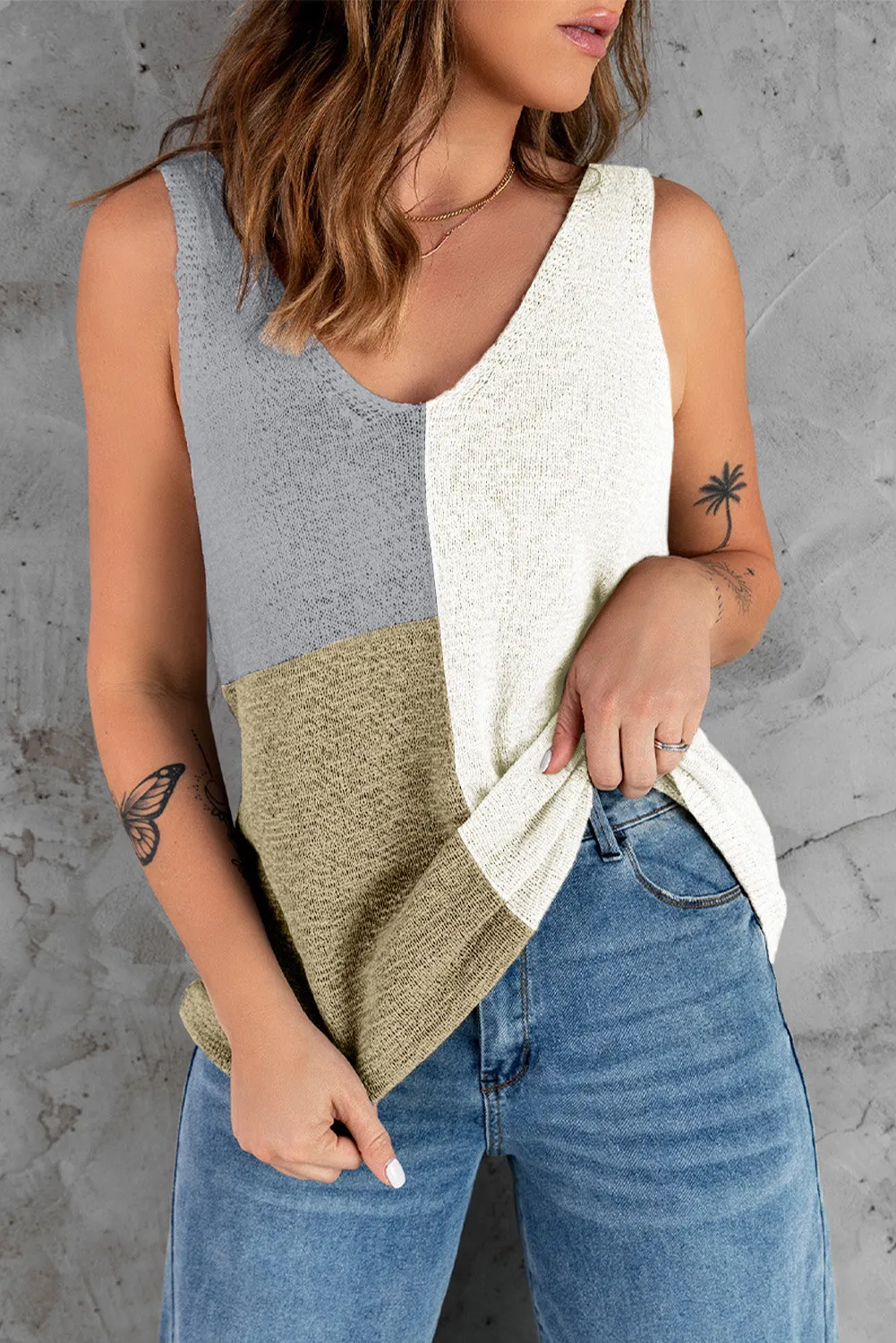 Maxct &Color Block V-Neck Knit Vest