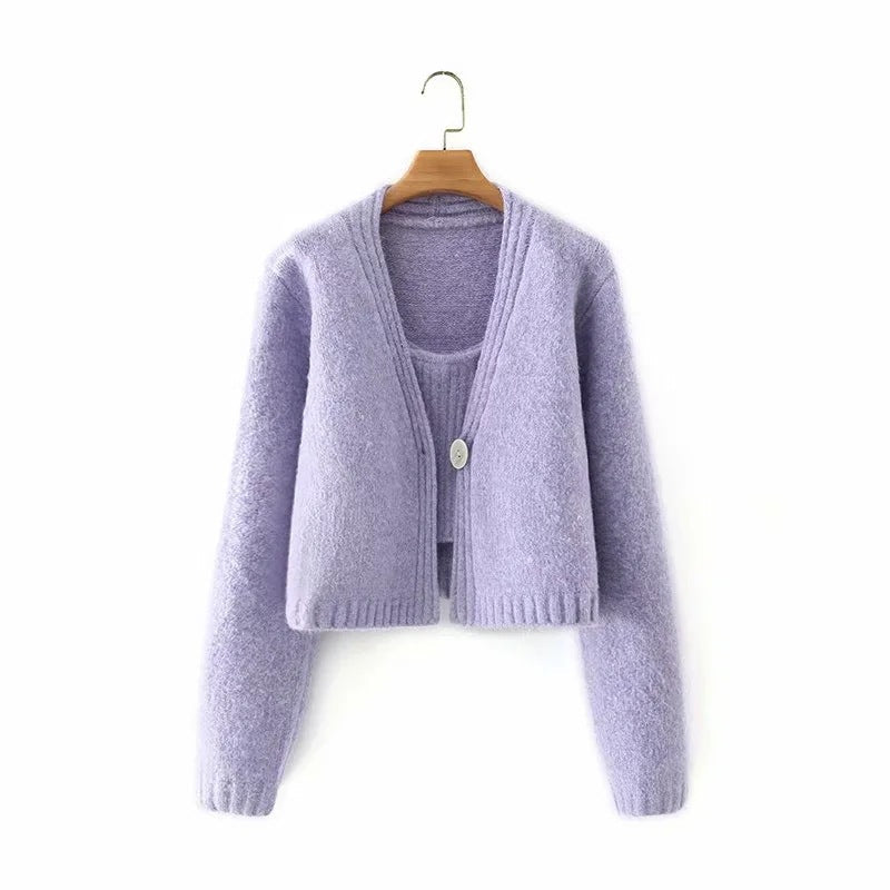 Maxct Knitted Purple Sling V-neck Cardigan