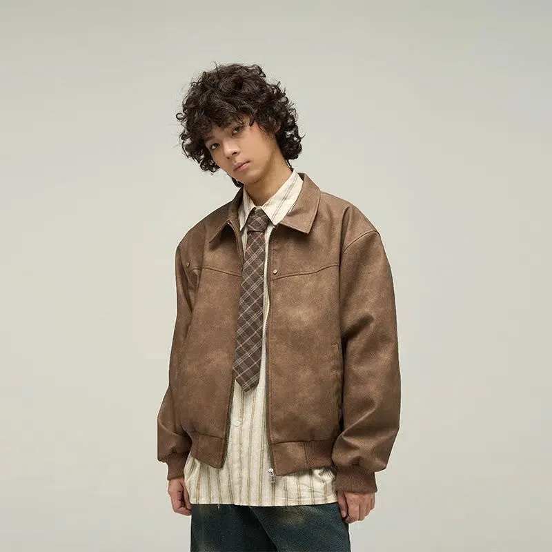 Maxct Retro Distressed PU Leather Jacket
