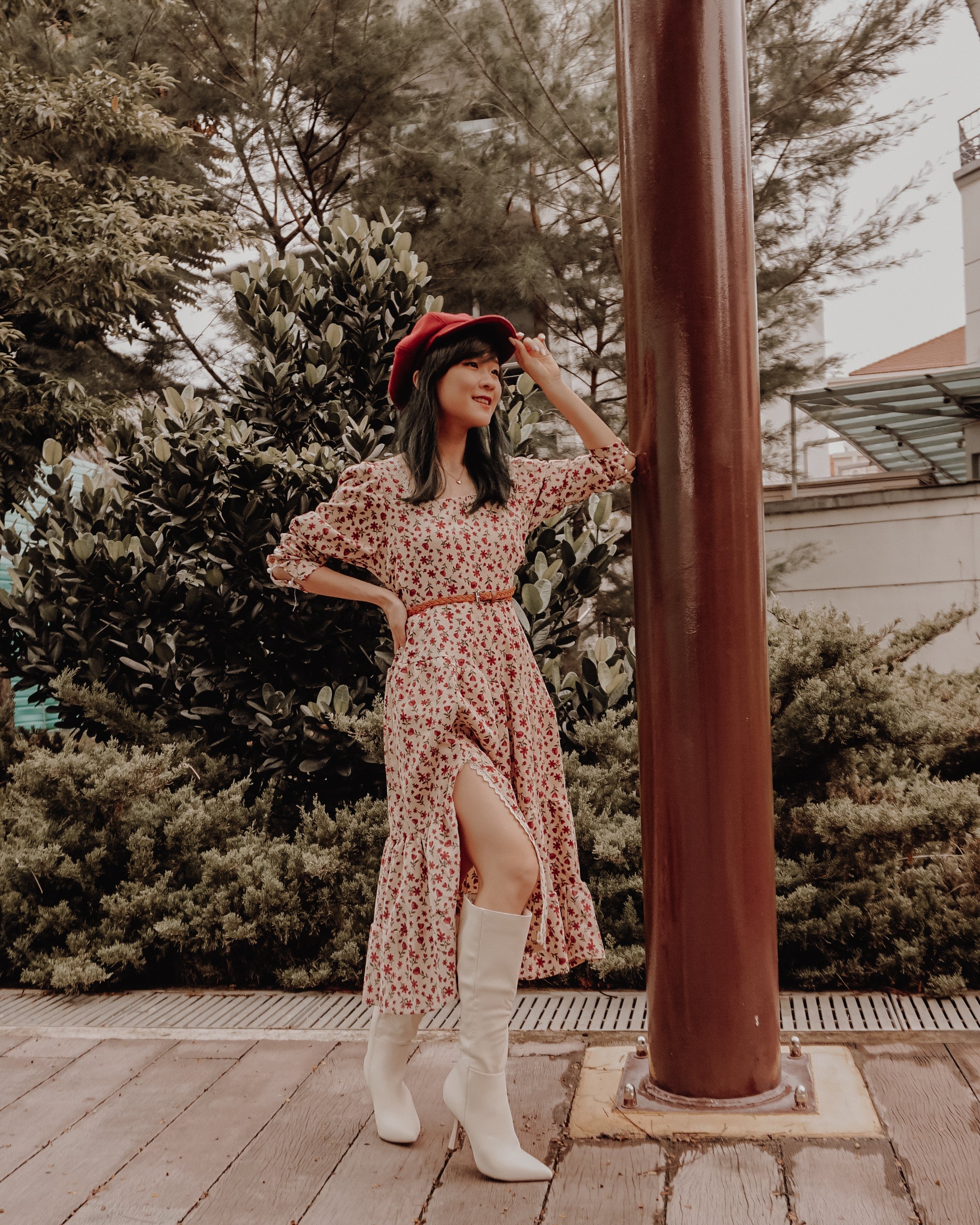 Sweet Floral Corduroy Midi Dress Maxct