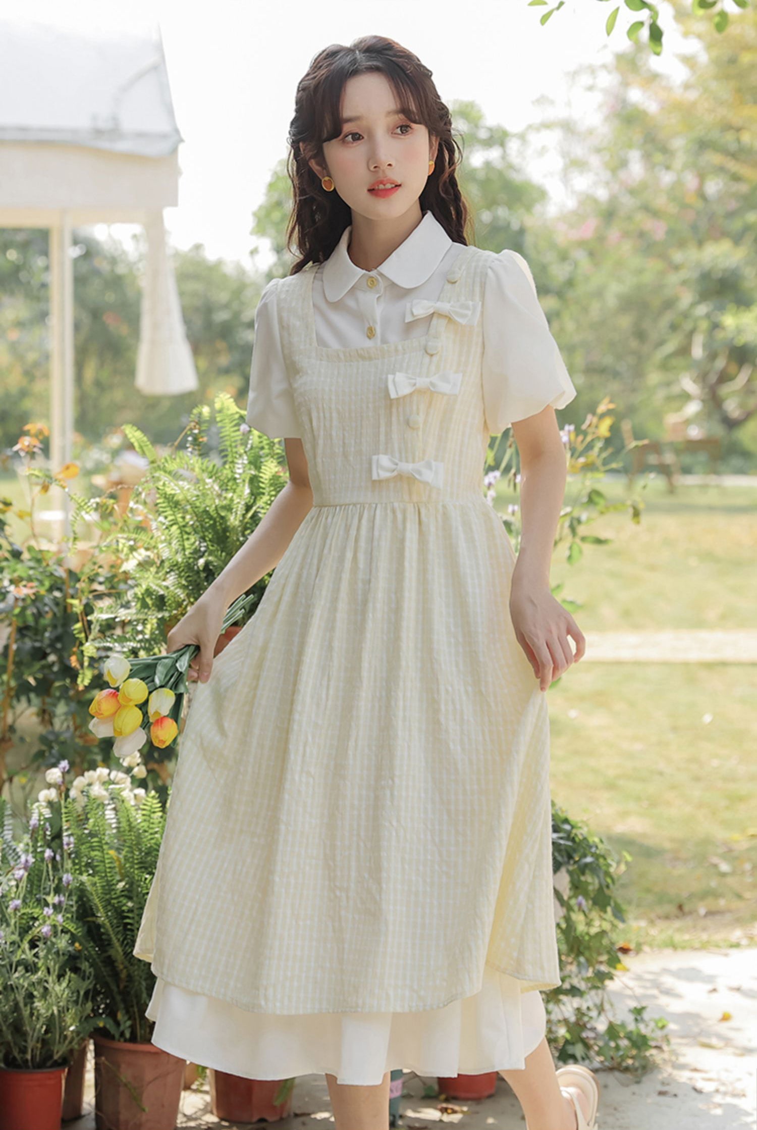 Gingham Bows Twofer Dress Maxct