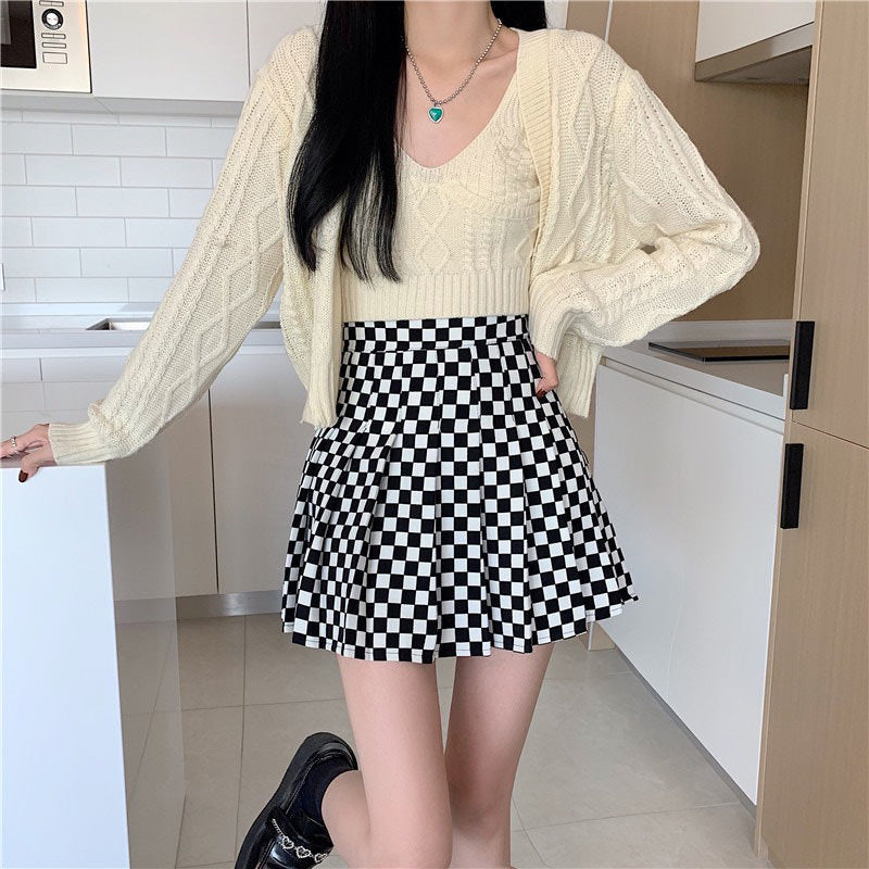 Checkered Print Pleated Skirt Maxct