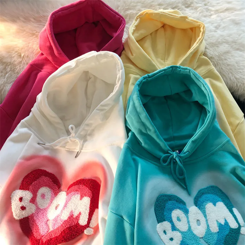 Maxct Love hooded sweater Y2K autumn new Korean version of loose long-sleeved shirt female student flocking love letter jacket trend