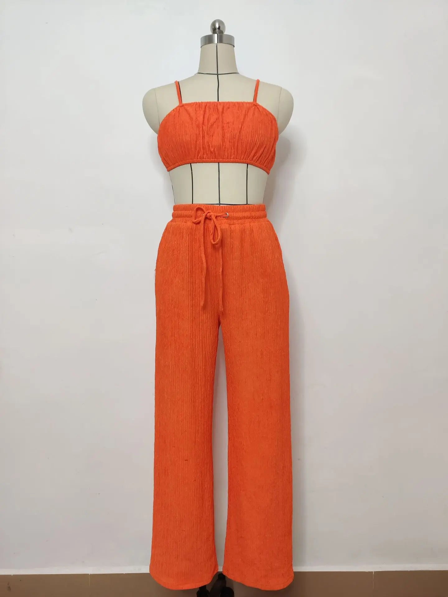 Maxct-Pleated Smocked Vest Drawstring Long Pants Suits