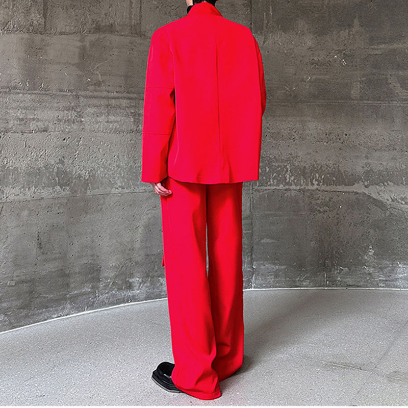 Maxct Retro Cirrus Embroidered Red Suit Jacket Wide-leg Trousers Two-piece Set