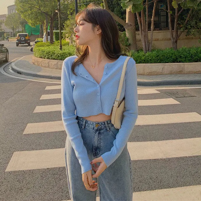 Maxct Women Cardigans Solid O-neck Knitted Stretchy Bm Style Trendy Cozy Retro Fairy Sweet Kawaii Ulzzang All-match Crop Tops Hot Slim