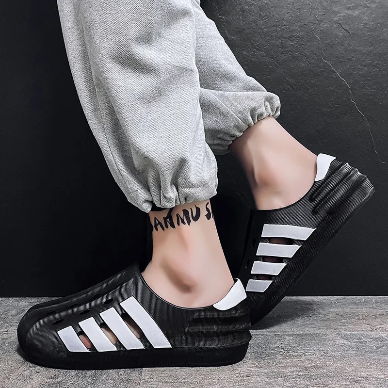 Black and White Slip on Sandals for Men Maxct