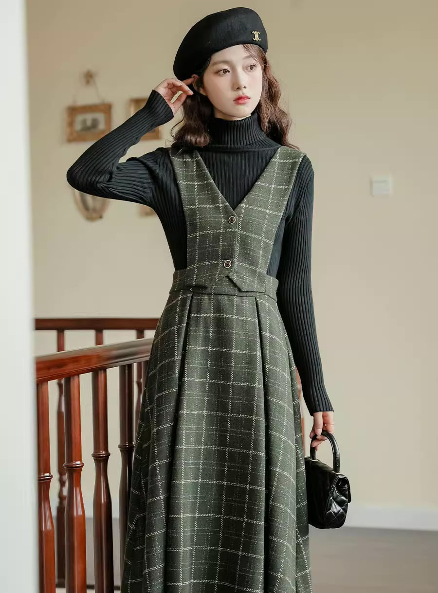 Plaid Vest Pinafore Dress Maxct