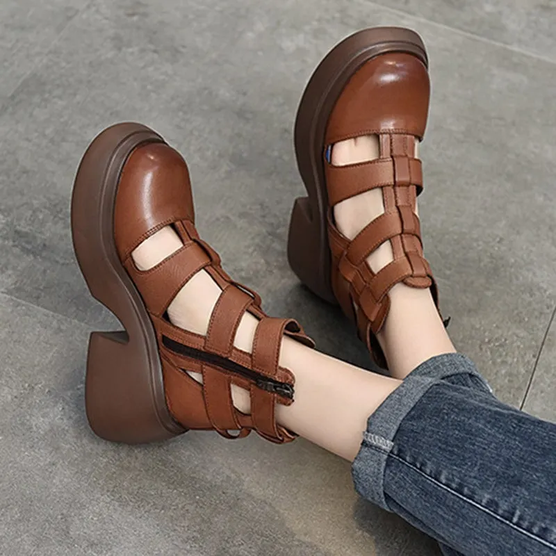 Woven Platform Gladiator Sandals with Side Zipper Maxct
