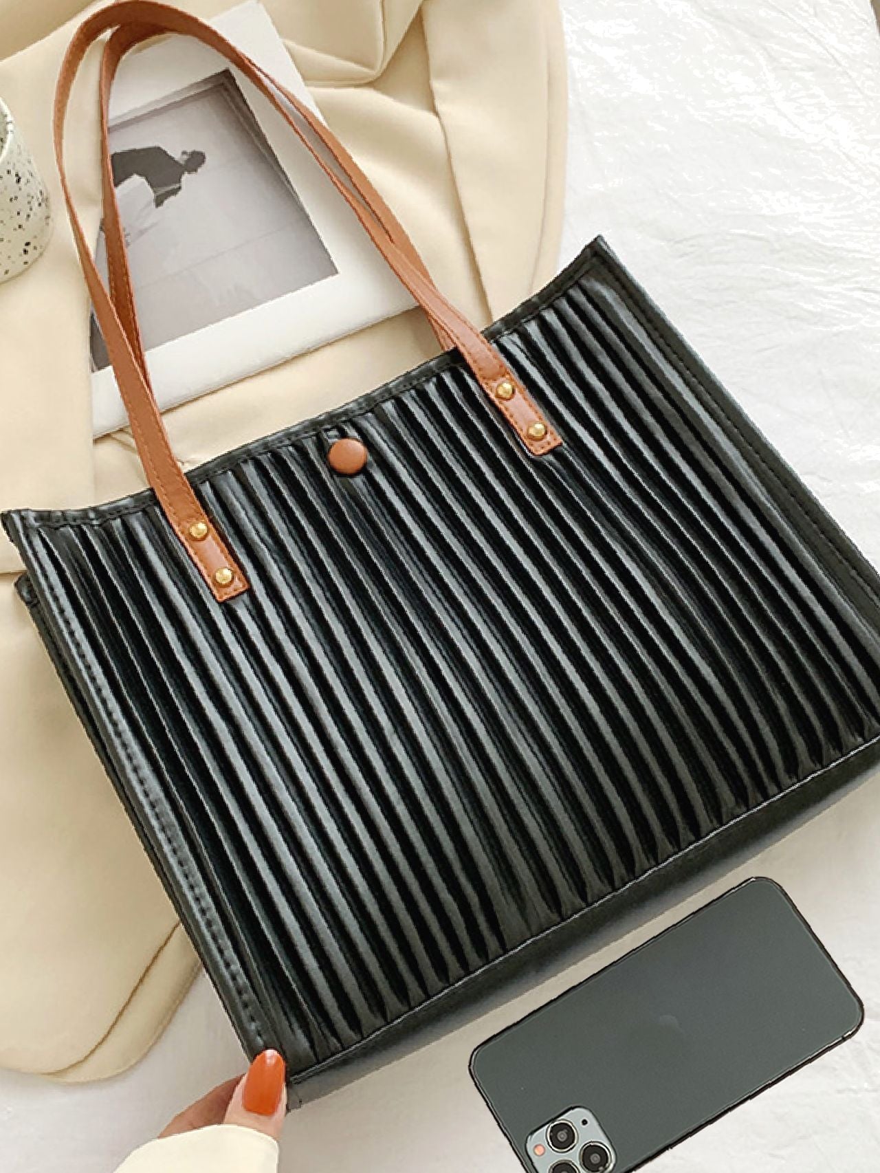 Maxct - Vertical Striped Shoulder Tote Bag  - Women Tote Bags
