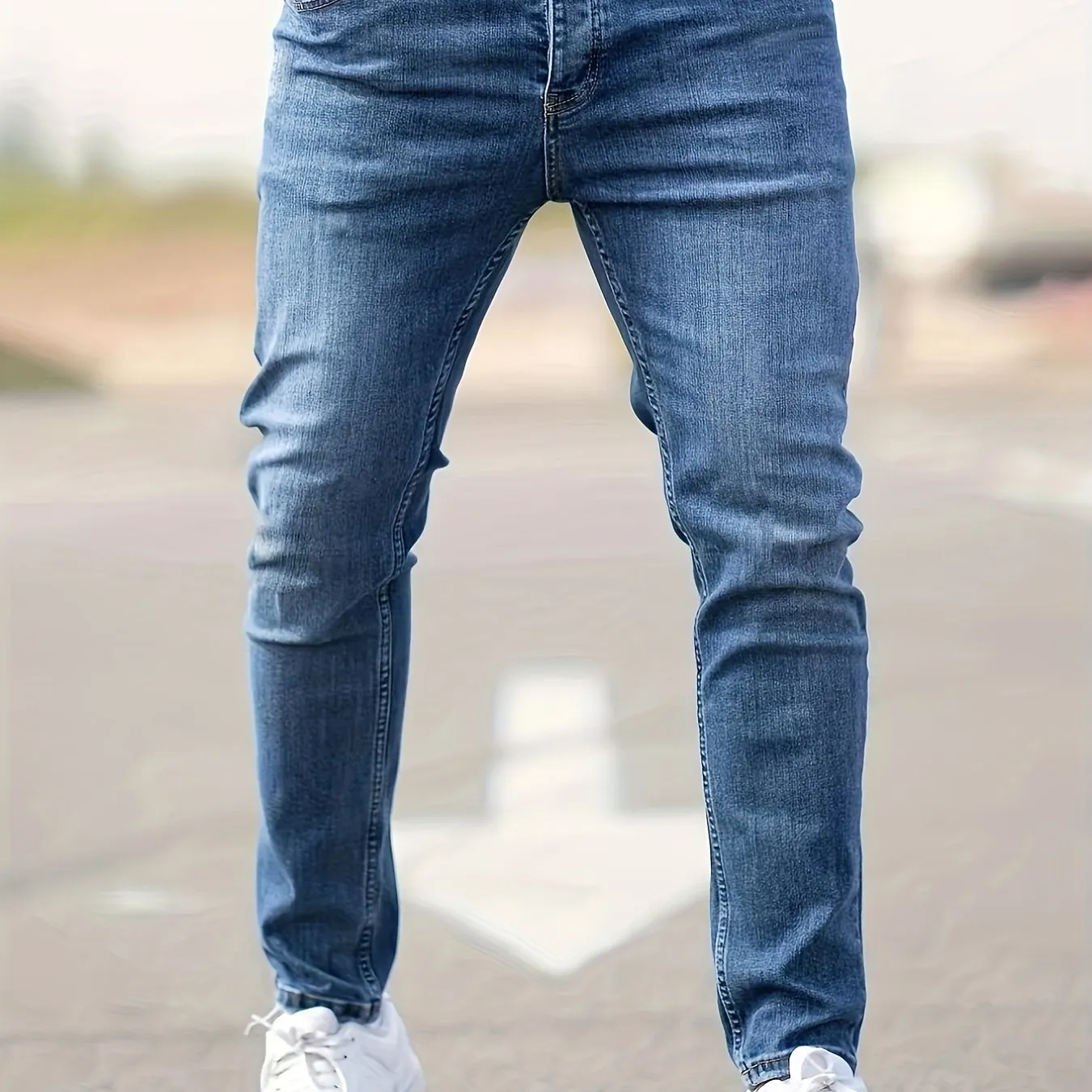 Maxct  Light Wash Cotton Slim Fit Jeans, Men's Casual Street Style Mid Stretch Denim Pants For Spring Summer
