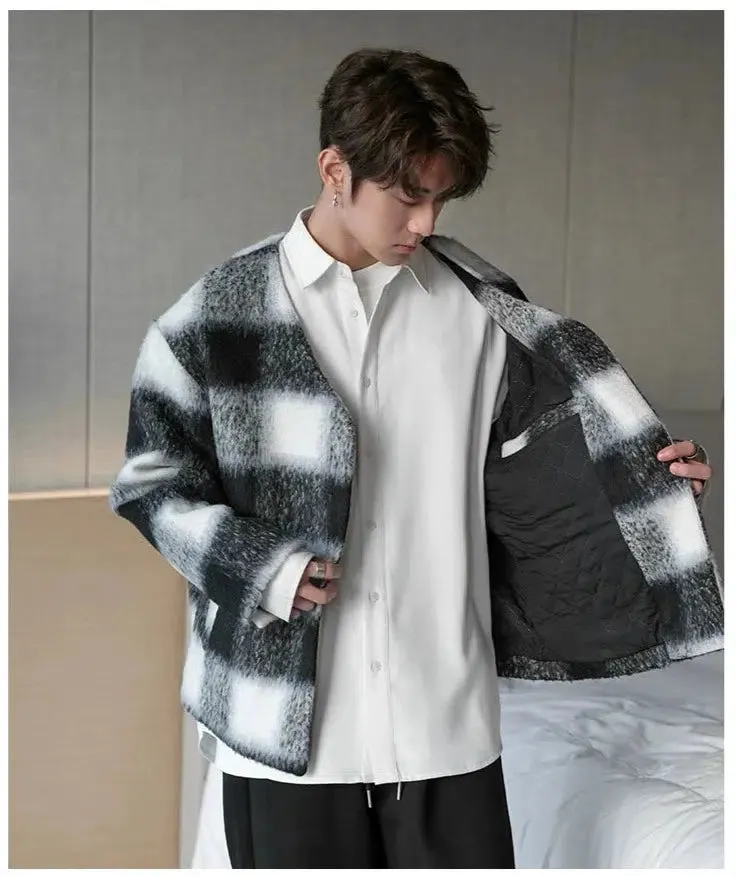 Maxct V-neck Color Striped Woolen Coat