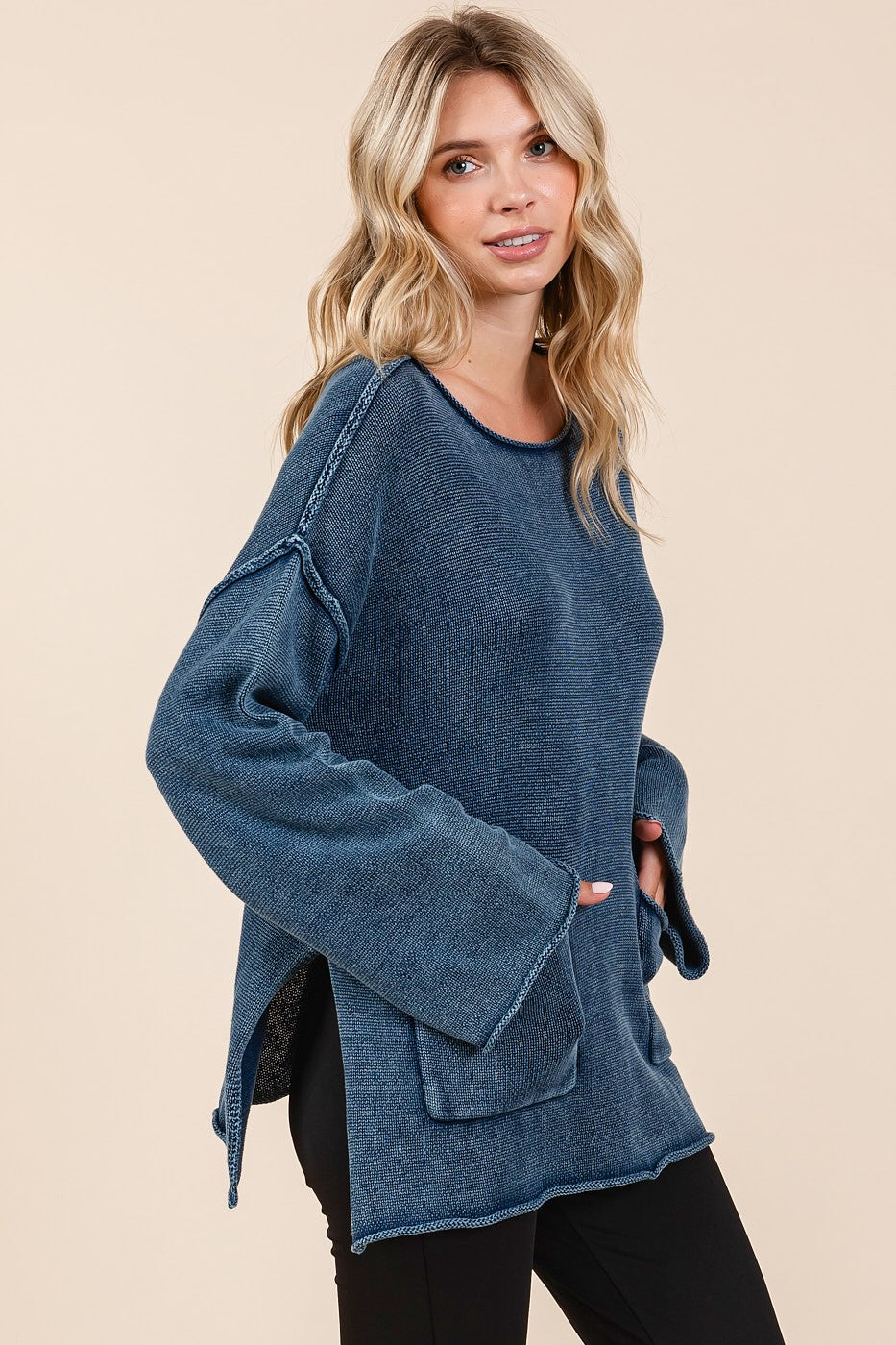 Maxct &Mittoshop Mineral Wash Patch Pocket Cut Edge Sweater