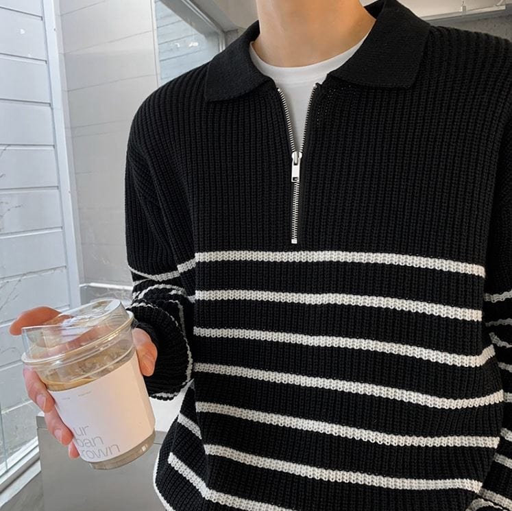 Maxct 5543 Knitted Half Zip-Up Stripe Sweater