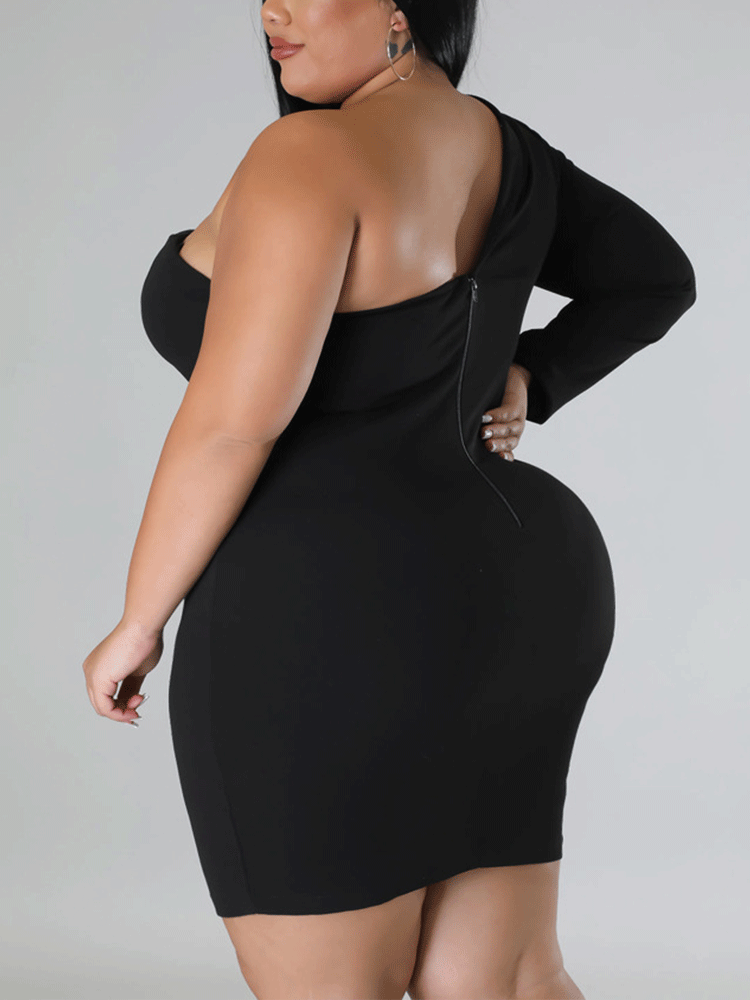 One Shoulder Solid Mini Dress Maxct