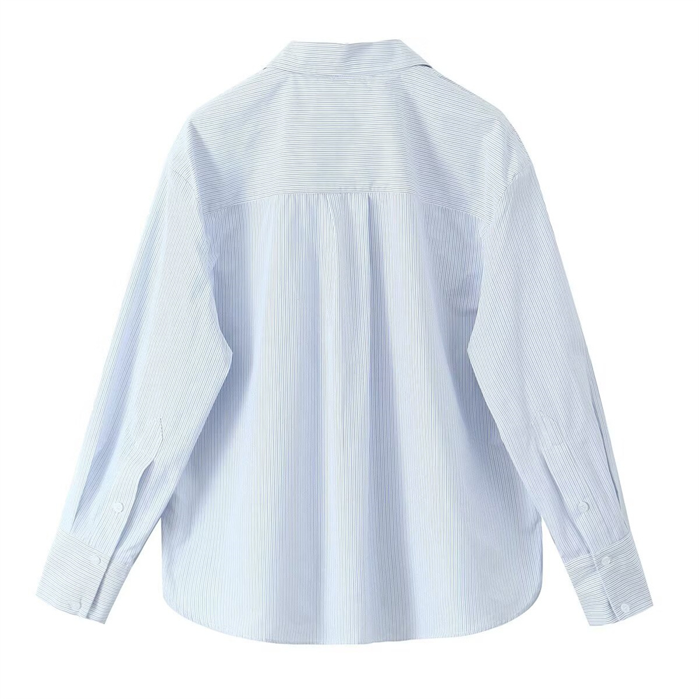 Autumn New Product Women's Fashion Style Simple and Casual Loose Striped V-neck Long sleeved Shirt Top