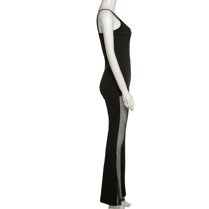 Show Thin Black High Waist Pants Low-Cut Suspenders