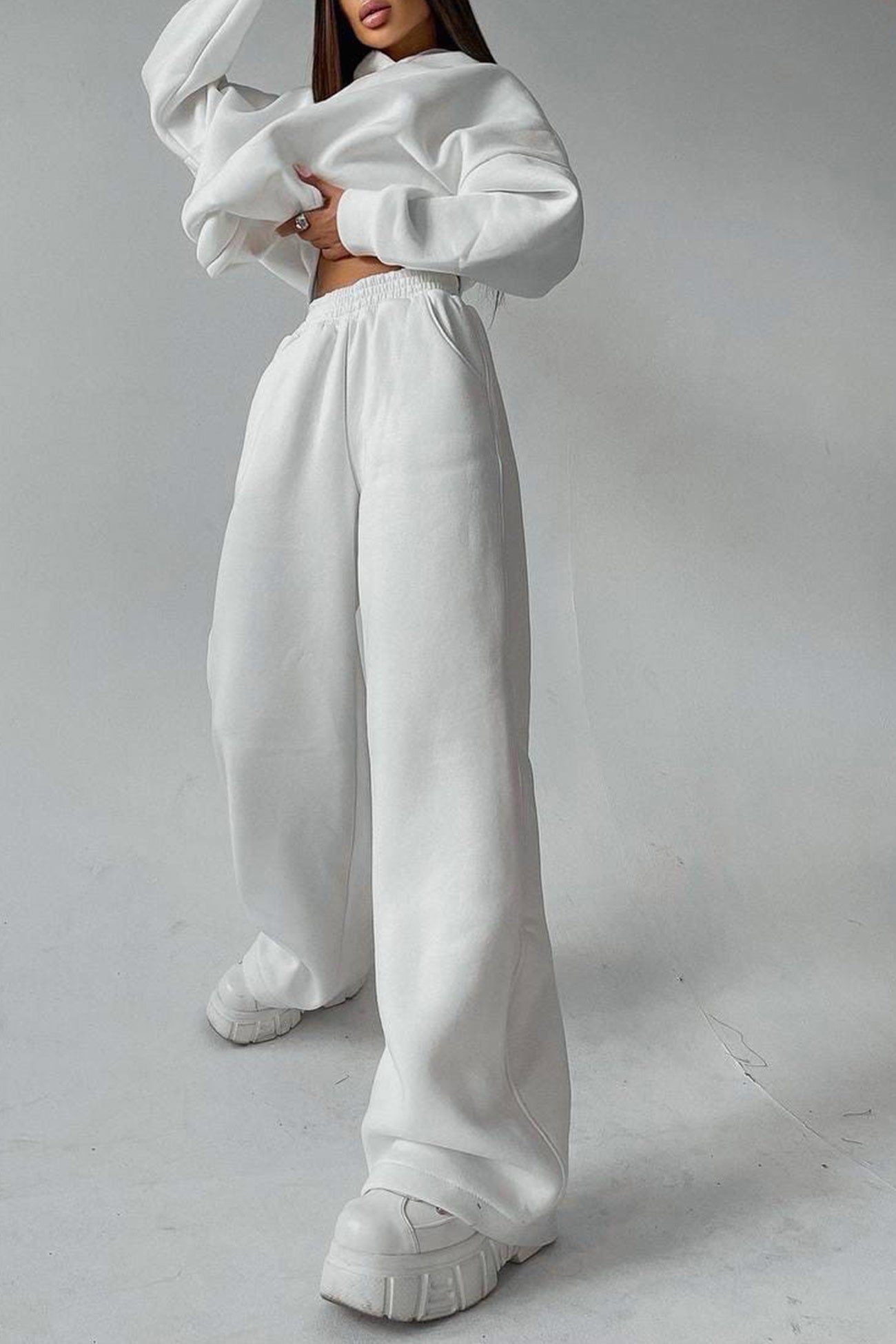 Maxct Solid Hoodie Wide Leg Long Pants Suits